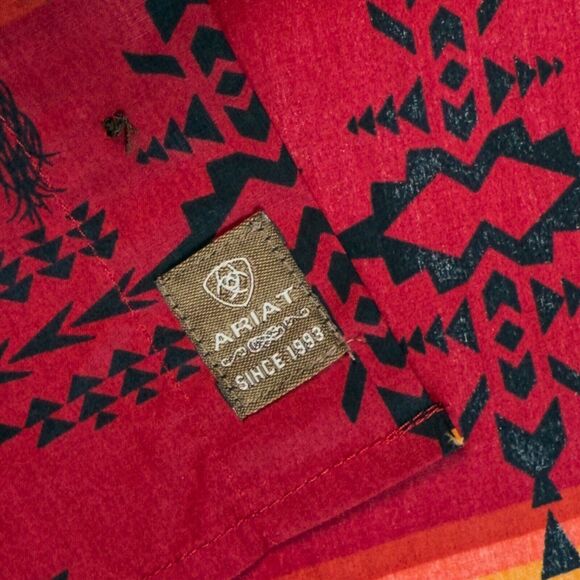 Ariat Western Aztec Red Black Cowboy Horses Rodeo Button Down Shirt Mens XXL - Picture 13 of 14